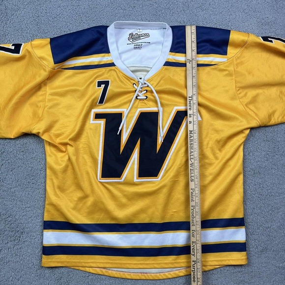 Wayzata Trojans Hockey Jersey Minnesota Highschool Hockey‎ Yellow MN #7 Size S - Picture 8 of 8